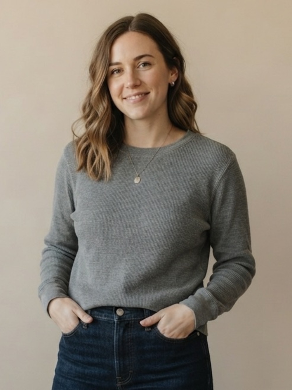 Everlane Sz M Grey Waffle Knit Casual Long Sleeves Relaxed Shirt